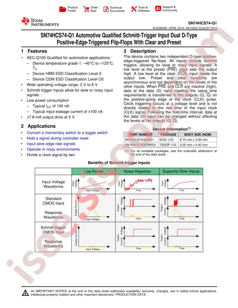 SN74HCS74-Q1 Datasheet