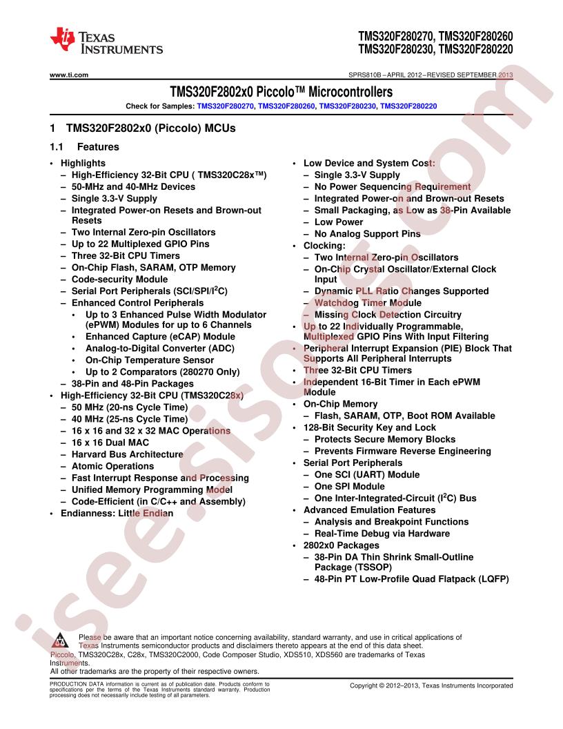 TMS320F2802x0 Datasheet