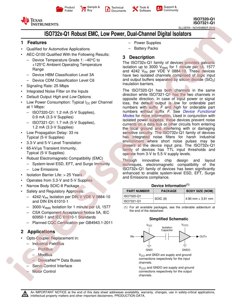 ISO7320-Q1, ISO7321-Q1 Datasheet