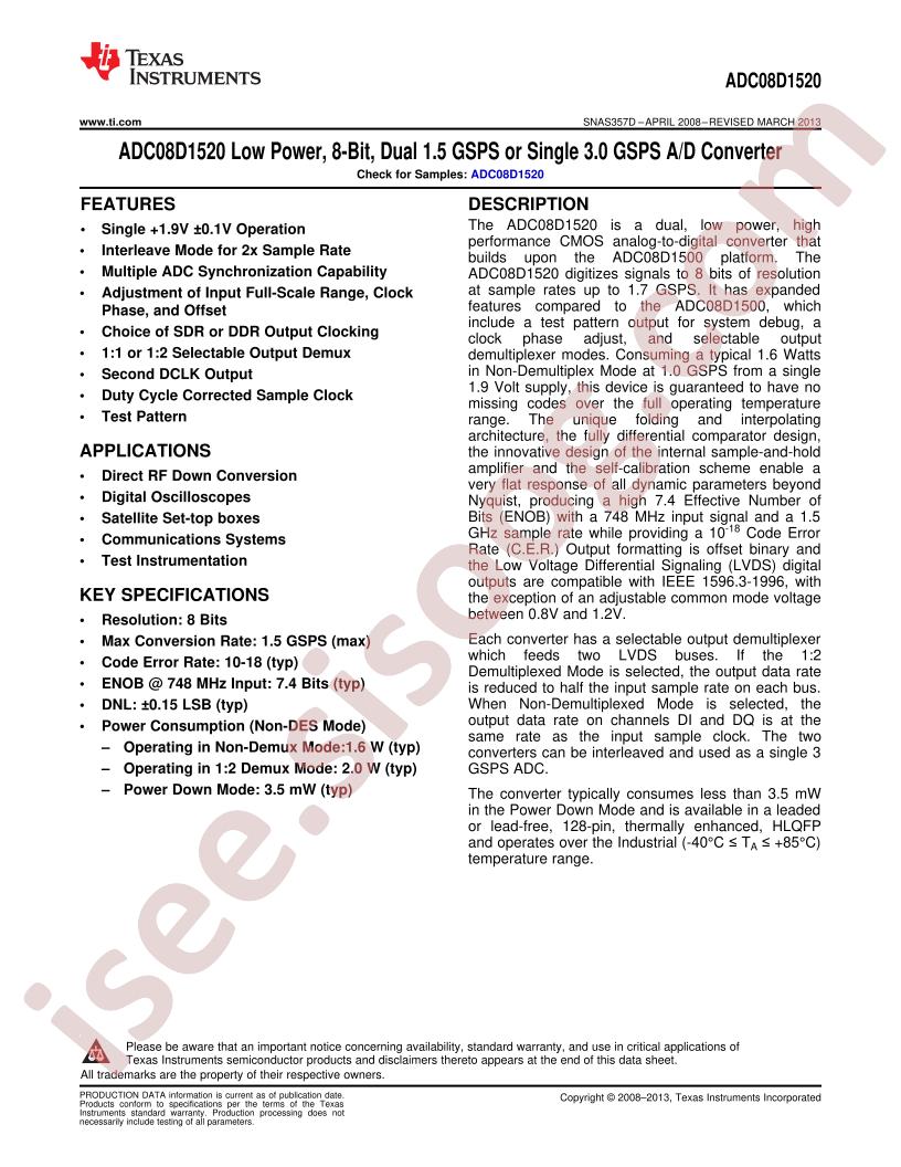 ADC08D1520 Datasheet