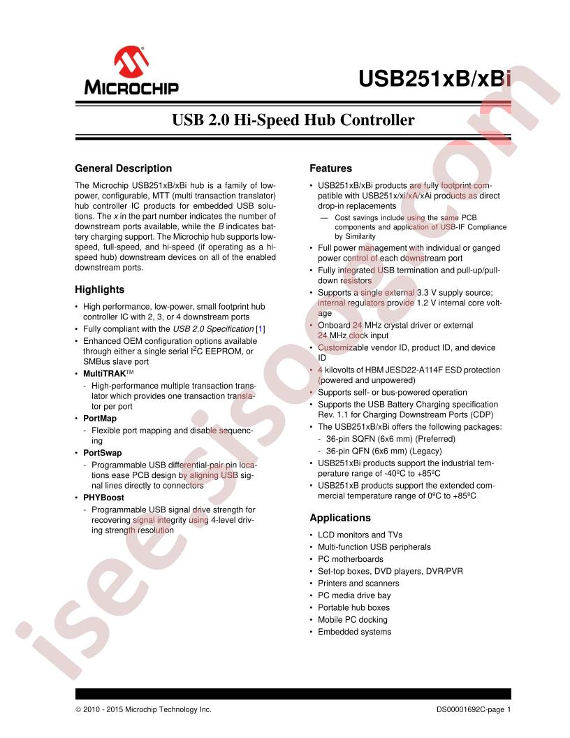 USB251xB/xBi Datasheet