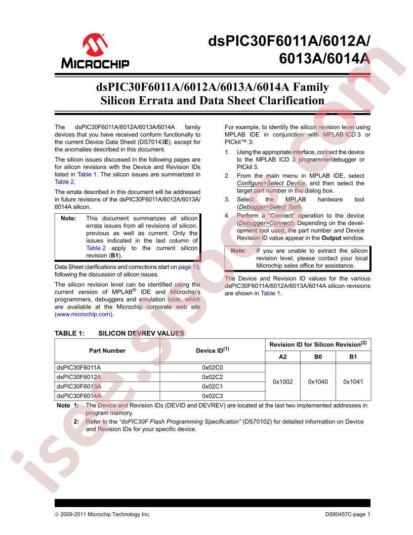 dsPIC30F6011A-14A Errata & Data Sheet Clarification