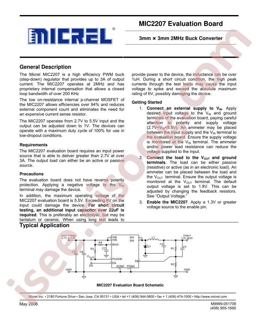 MIC2207 Eval Board
