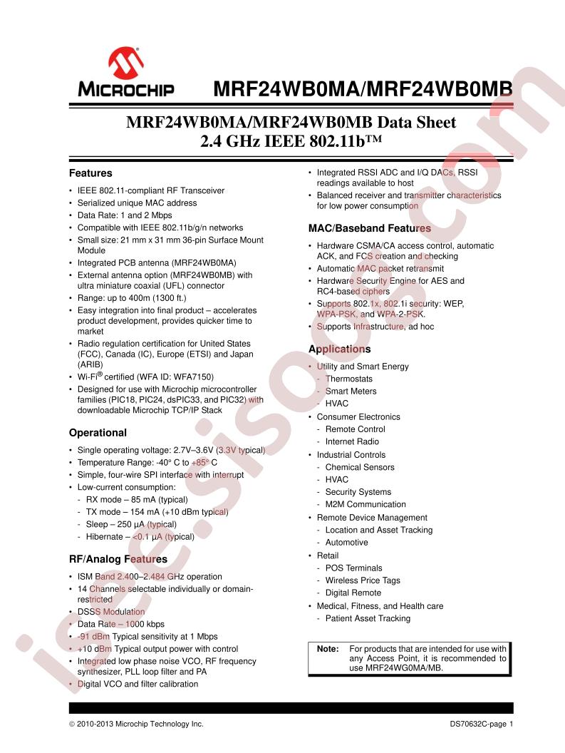 MRF24WB0MA,MB Datasheet