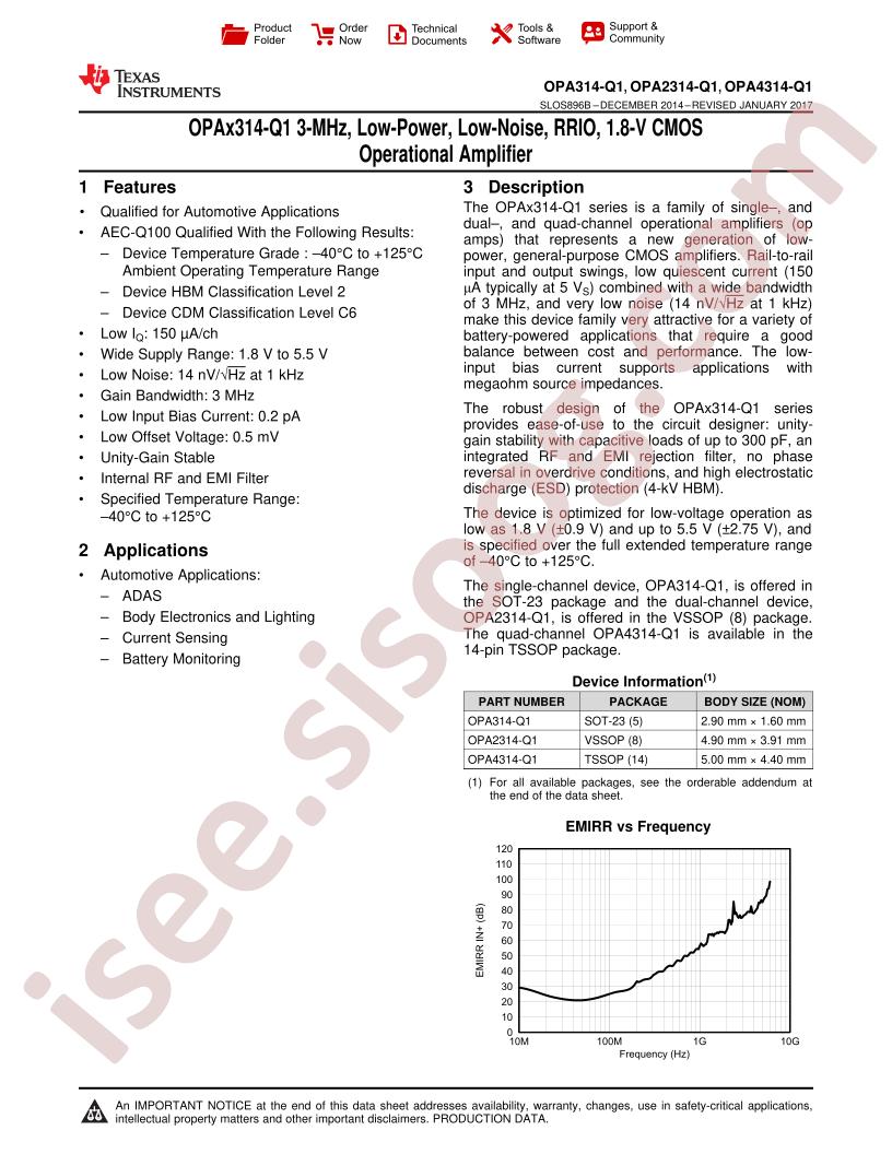 OPA314-Q1, 2314-Q1, 4314-Q1 Datasheet