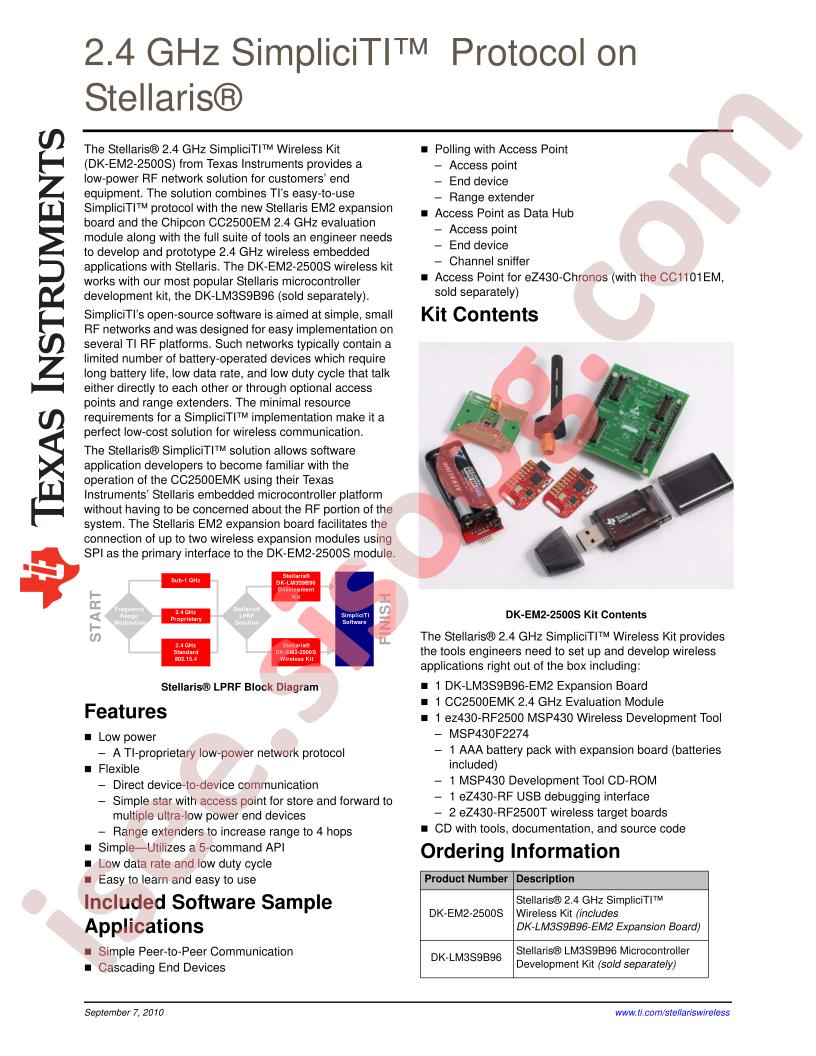 Stellaris SimpliciTI Wireless Networking