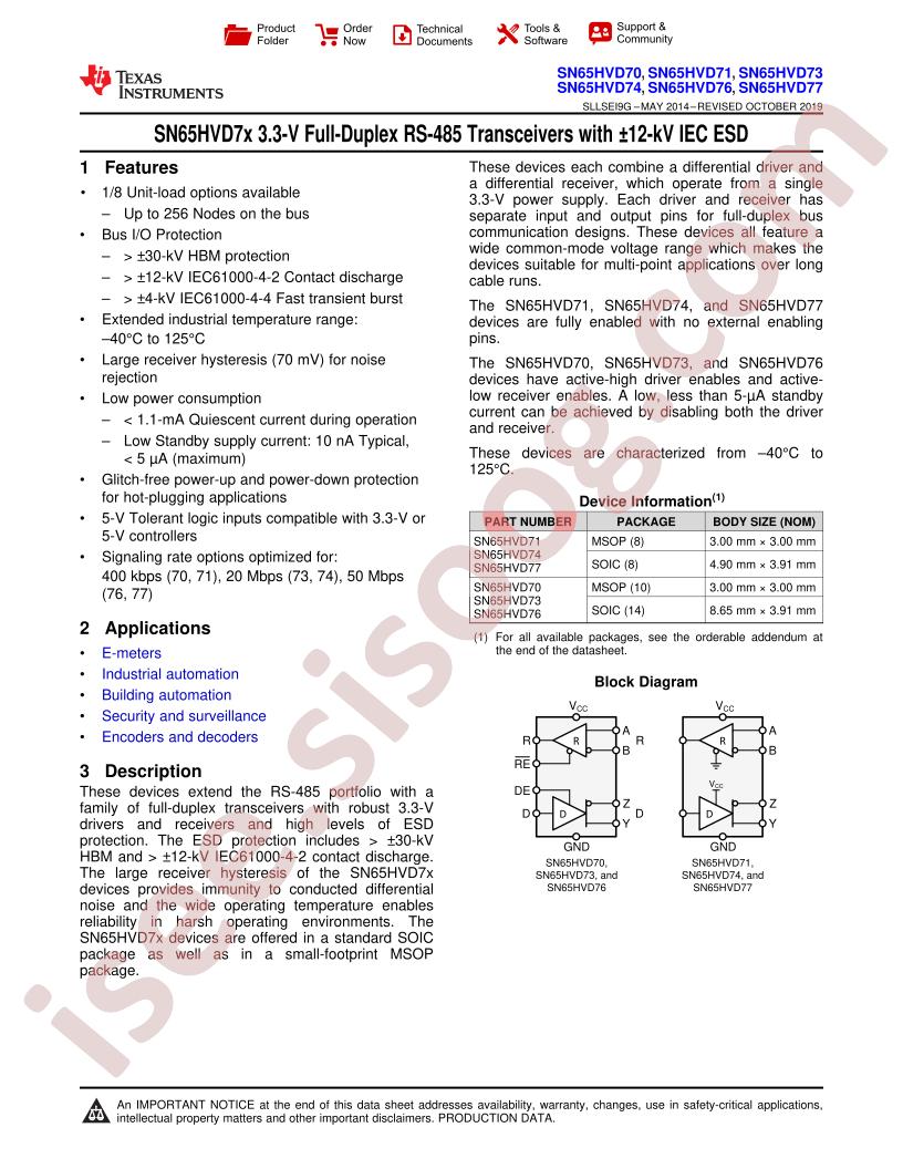 SN65HVD7x Datasheet