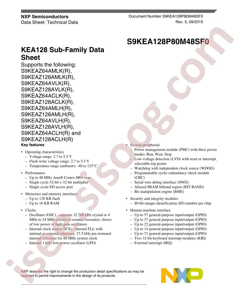 S9KEA128P80M48SF0 KEA128 Sub-Family