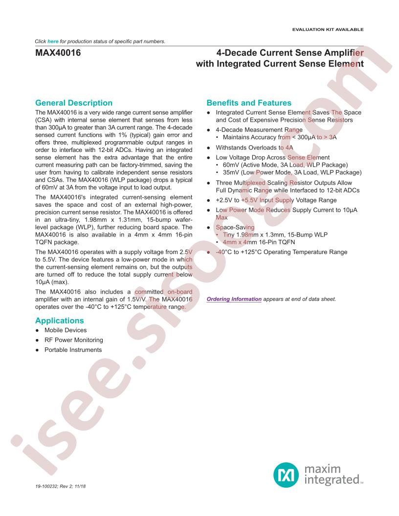 MAX40016 Datasheet