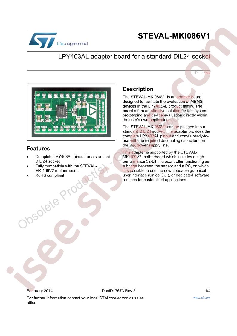 STEVAL-MKI086V1 Data Brief