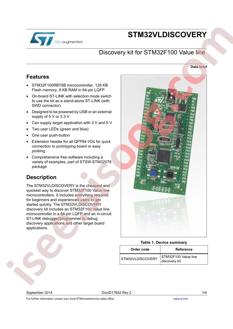 STM32VLDISCOVERY Data Brief