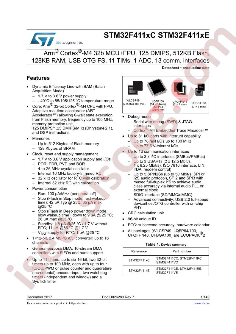 STM32F411xC, STM32F411xE Datasheet