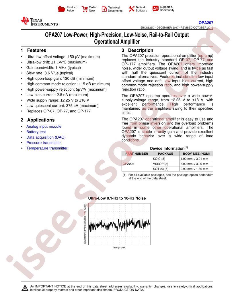 OPA207 Datasheet