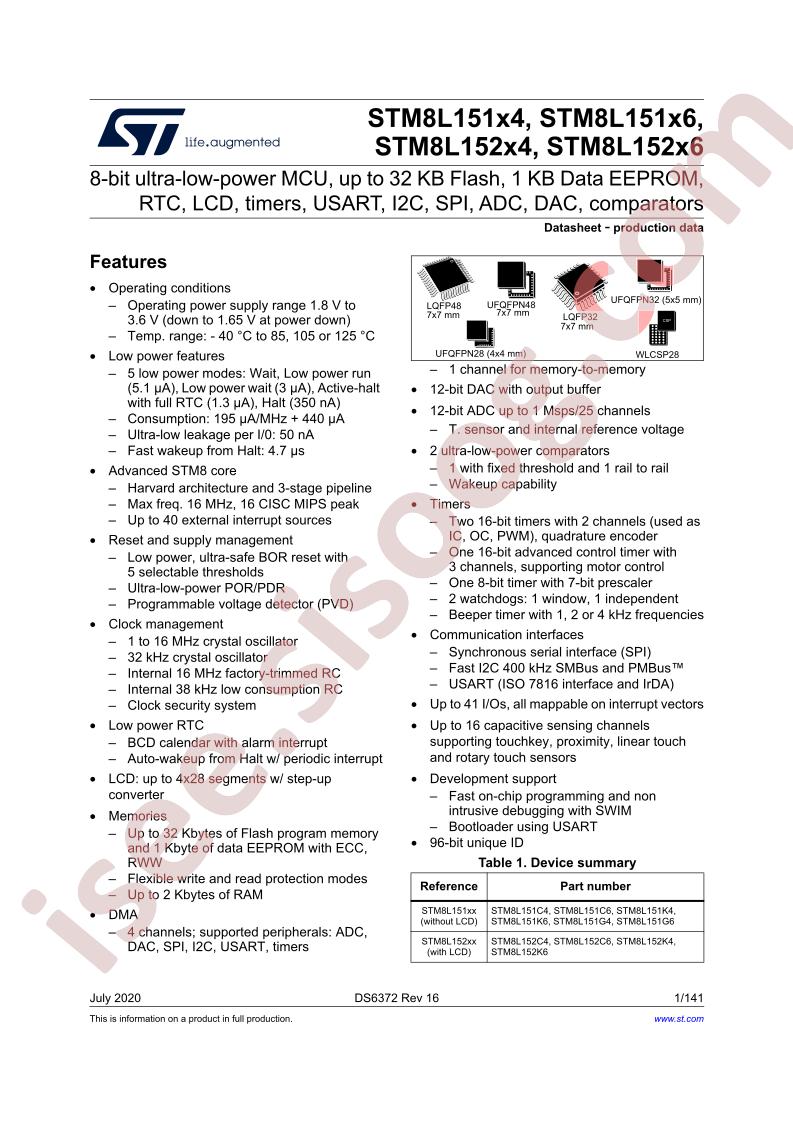 STM8L15xx4, xx6 Datasheet