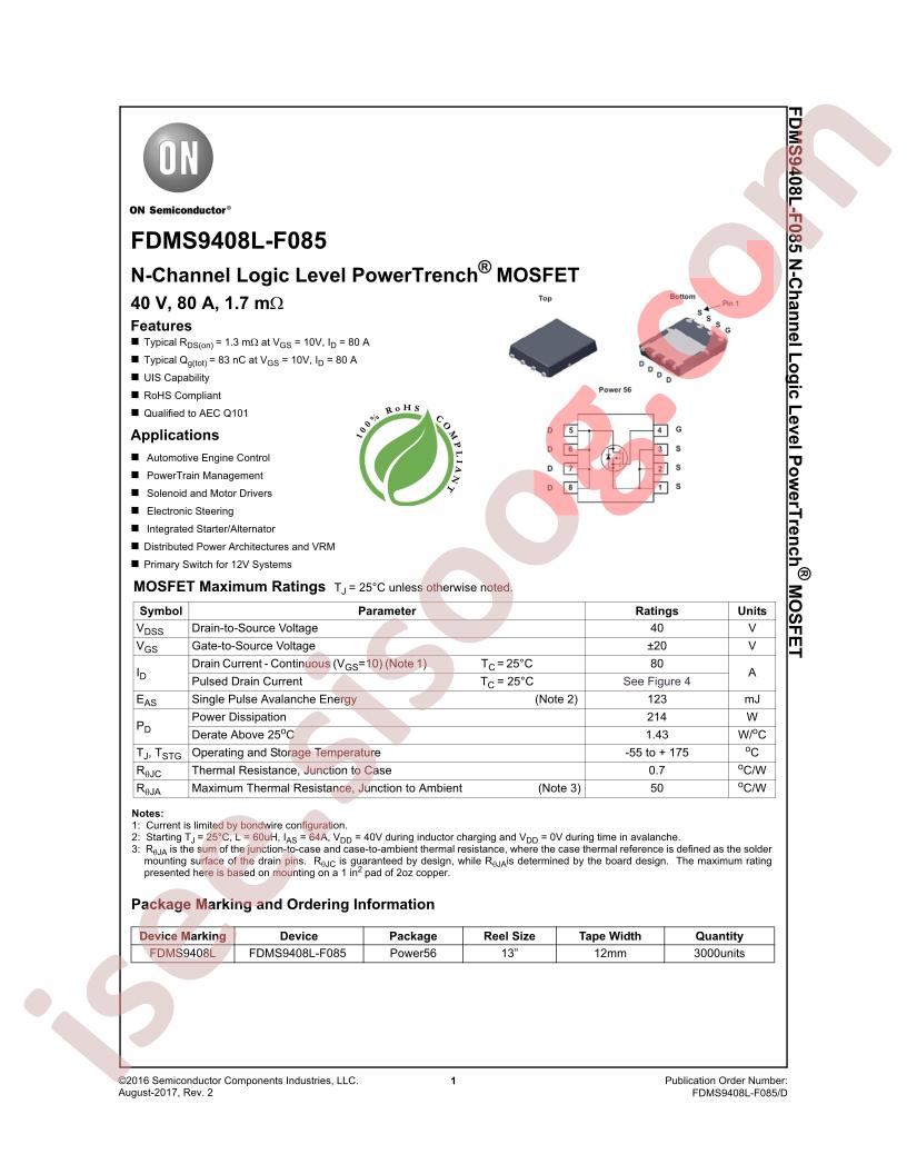 FDMS9408L_F085 Datasheet