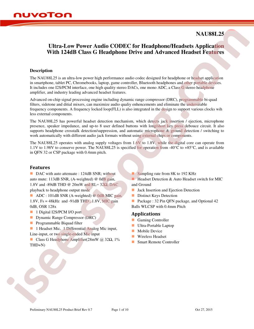 NAU88L25 Product Brief