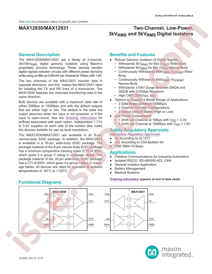 MAX12930,31 Series Datasheet