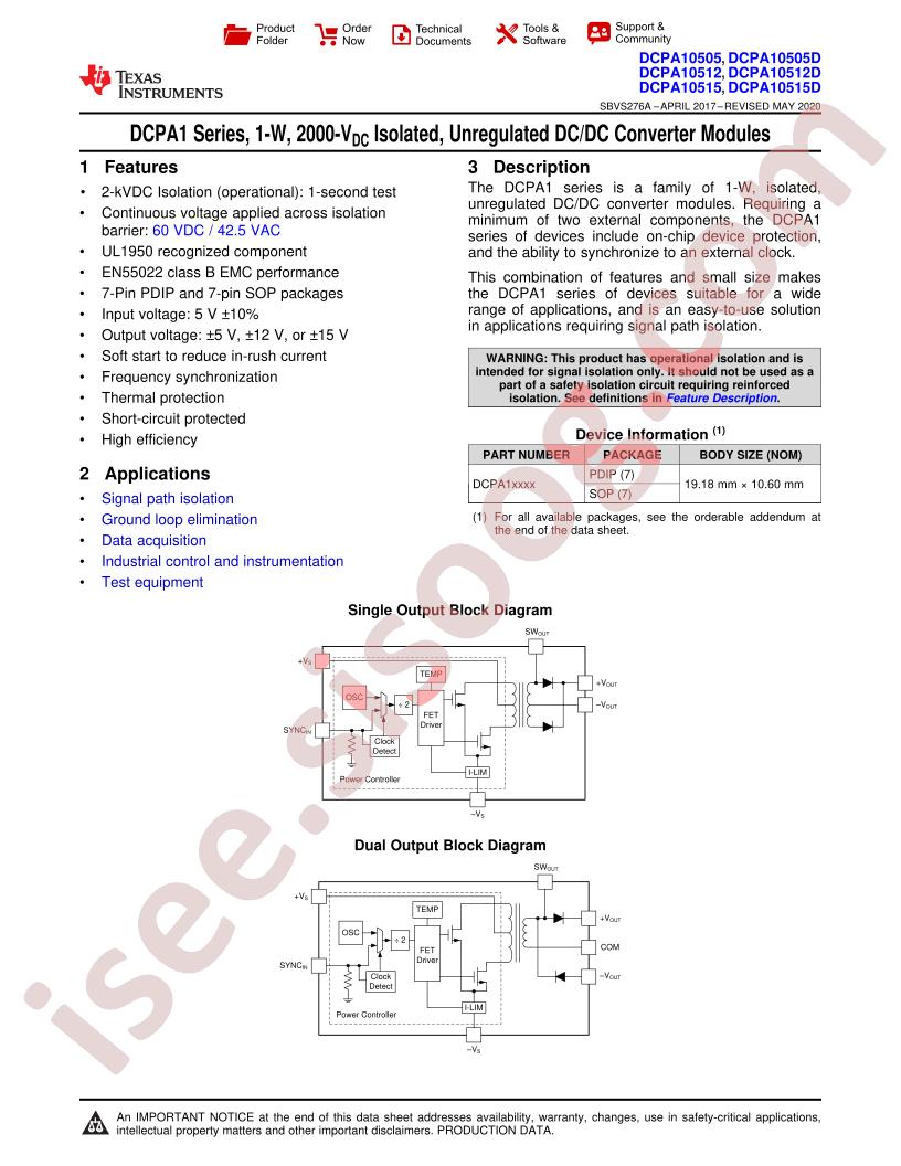 DCPA105xx(D) Datasheet