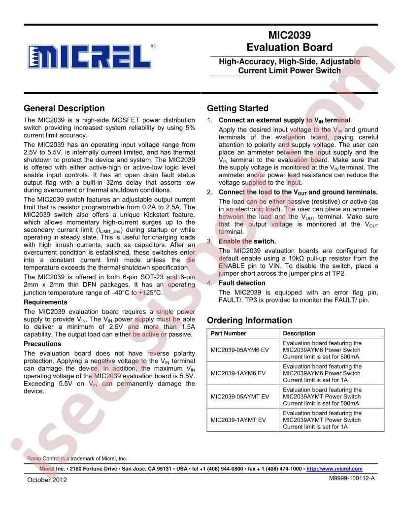 MIC2039 Eval Board User Guide