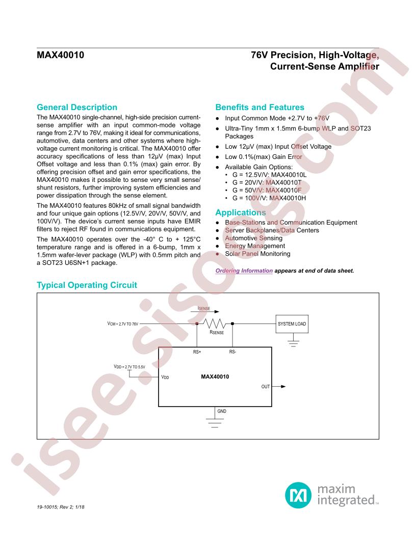 MAX40010 Datasheet