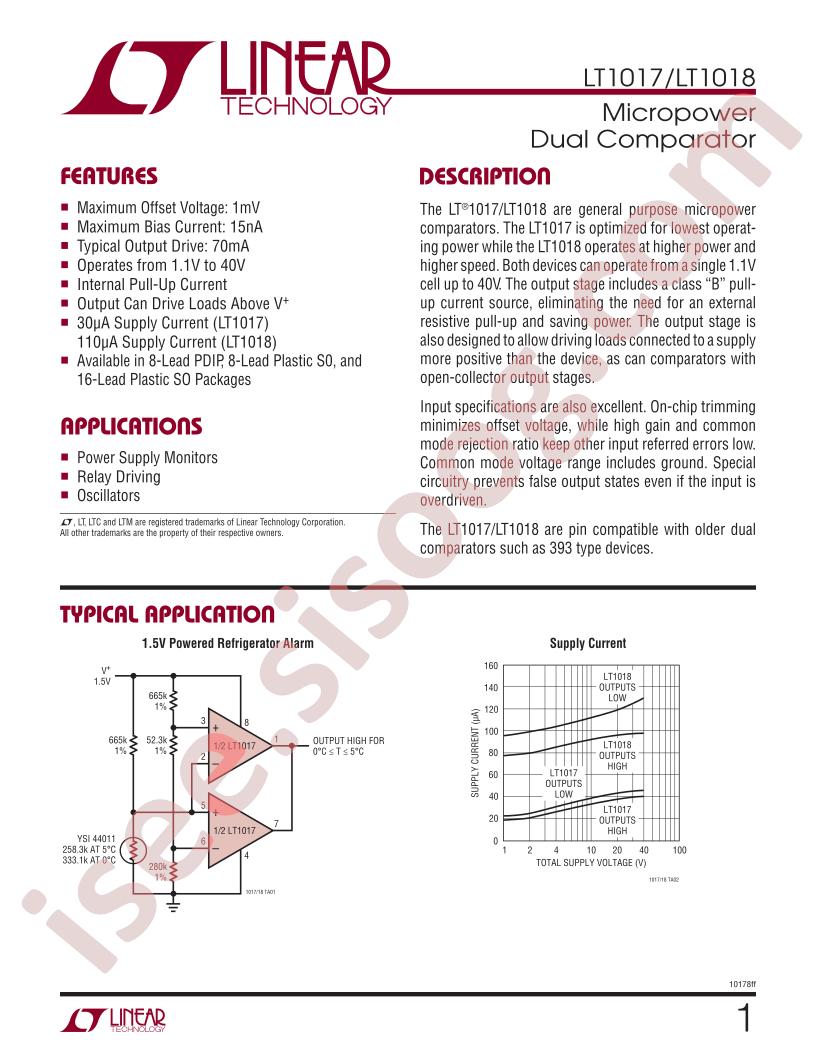 LT1017, LT1018 Datasheet