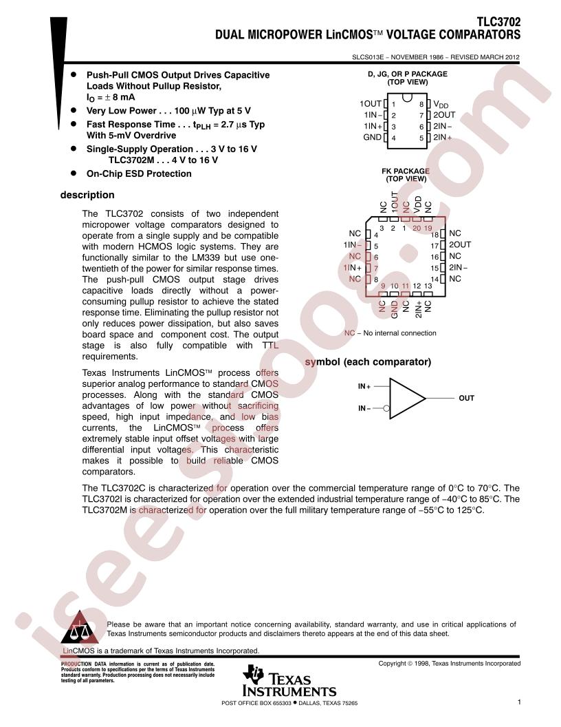 TLC3702 Datasheet