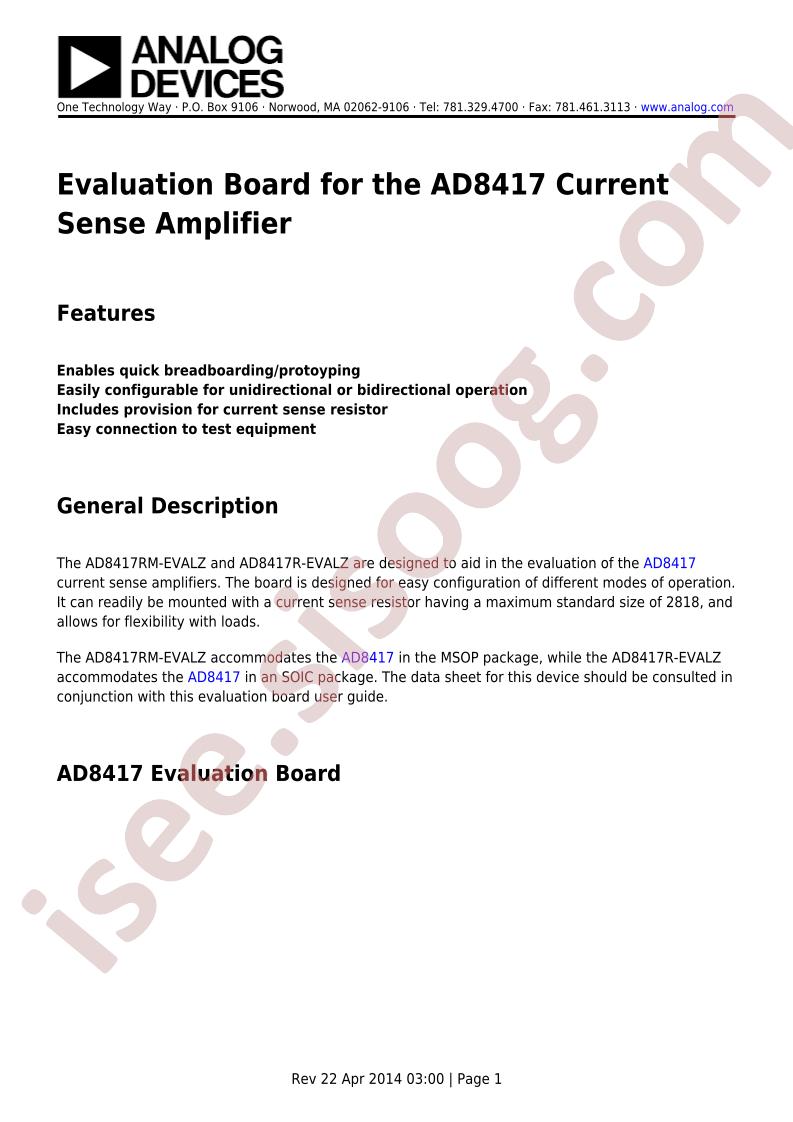 AD8417 Eval Brd Guide