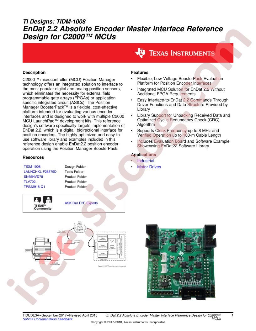 EnDat 2.2 Absolute Encoder Master Interface Reference Design for C2000™