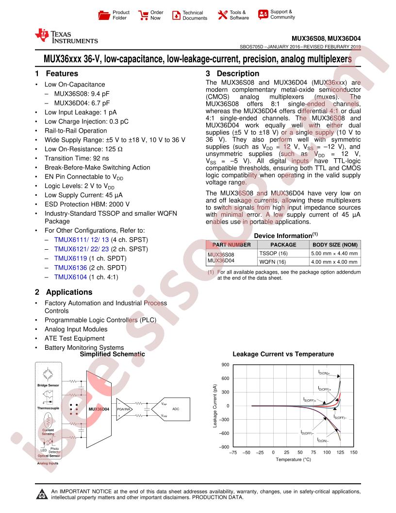MUX36S08, MUX36D04 Datasheet