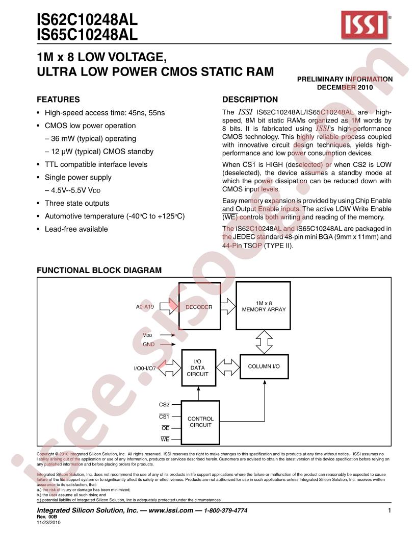 IS62C10248AL, IS65C10248AL