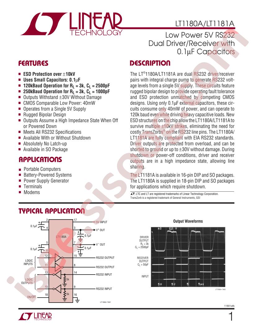 LT1180A, LT1181A Datasheet