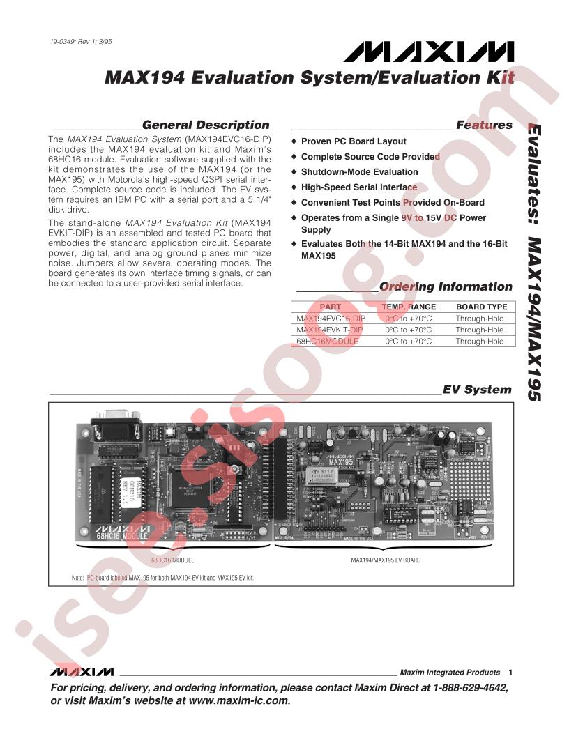 MAX194,195 EV System, EV Kit