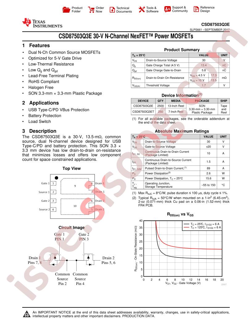 CSD87503Q3E Datasheet