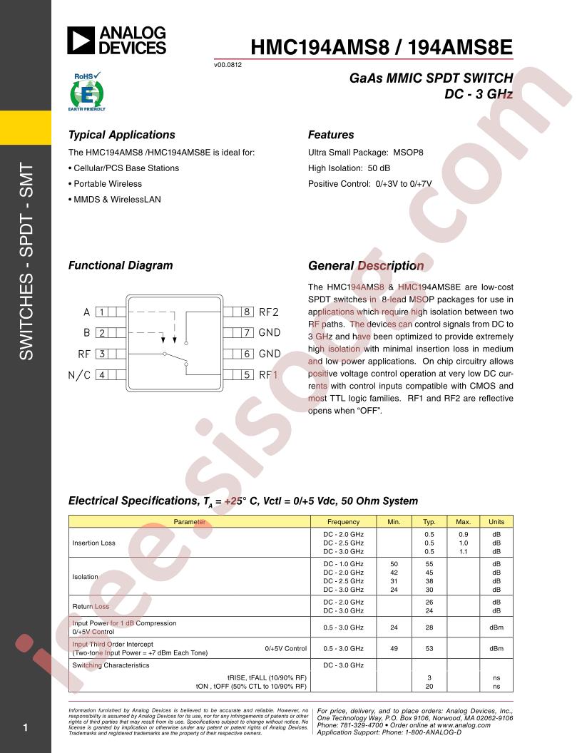HMC194AMS8(E) Datasheet