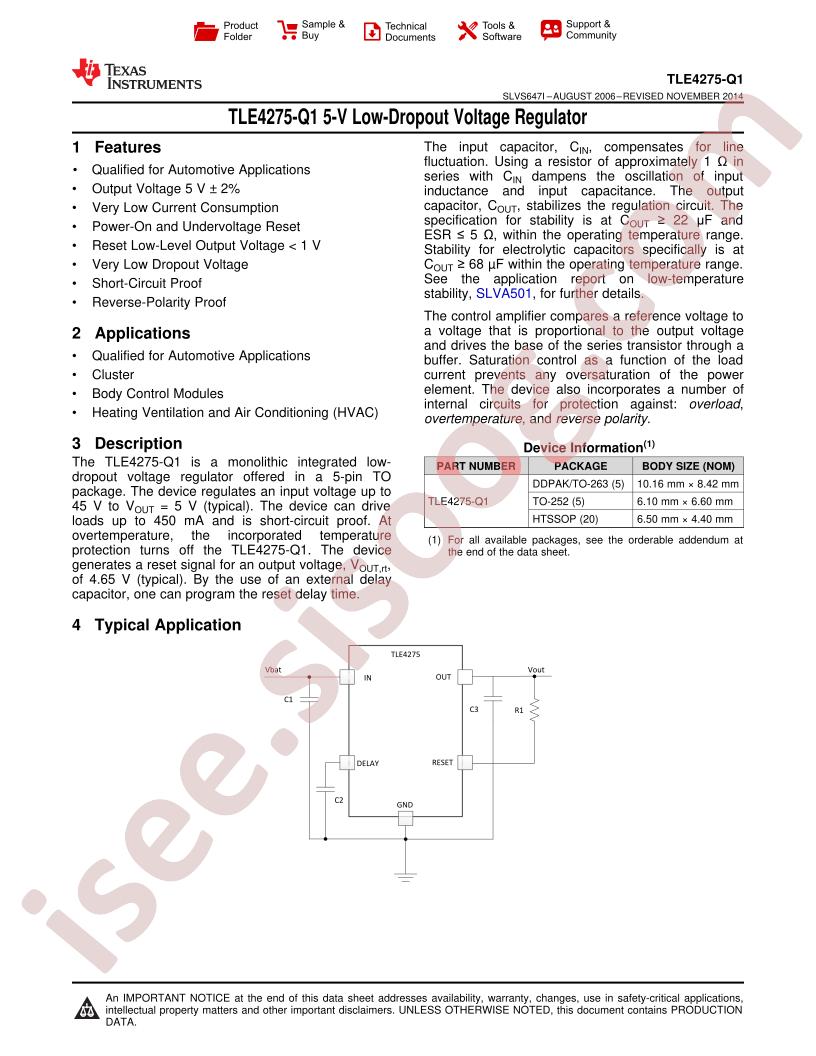 TLE4275-Q1 Datasheet