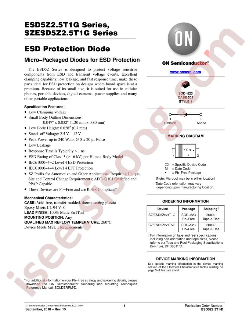 ESD5Z2.5T1G, SZESD5Z2.5T1G Series