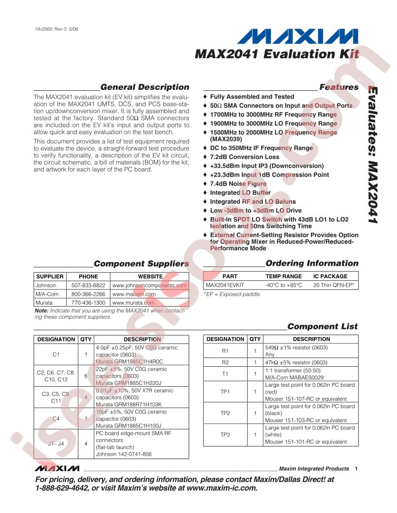 MAX2041 Eval Kit