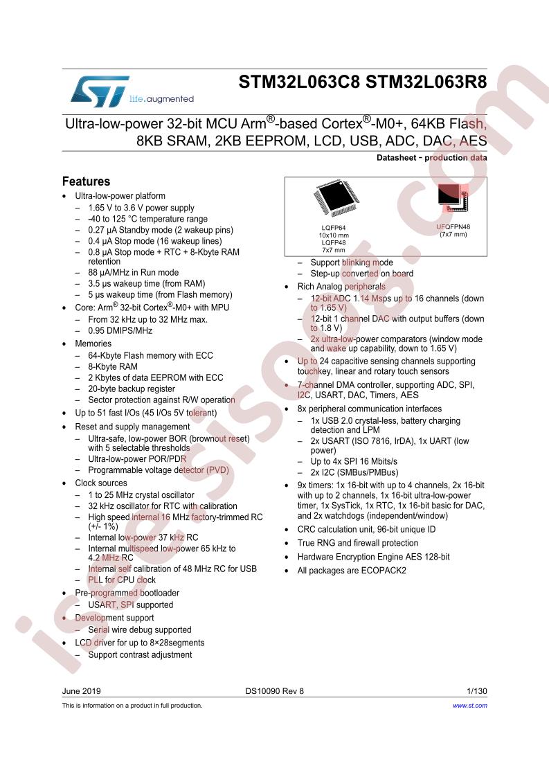 STM32L063C8, R8 Datasheet