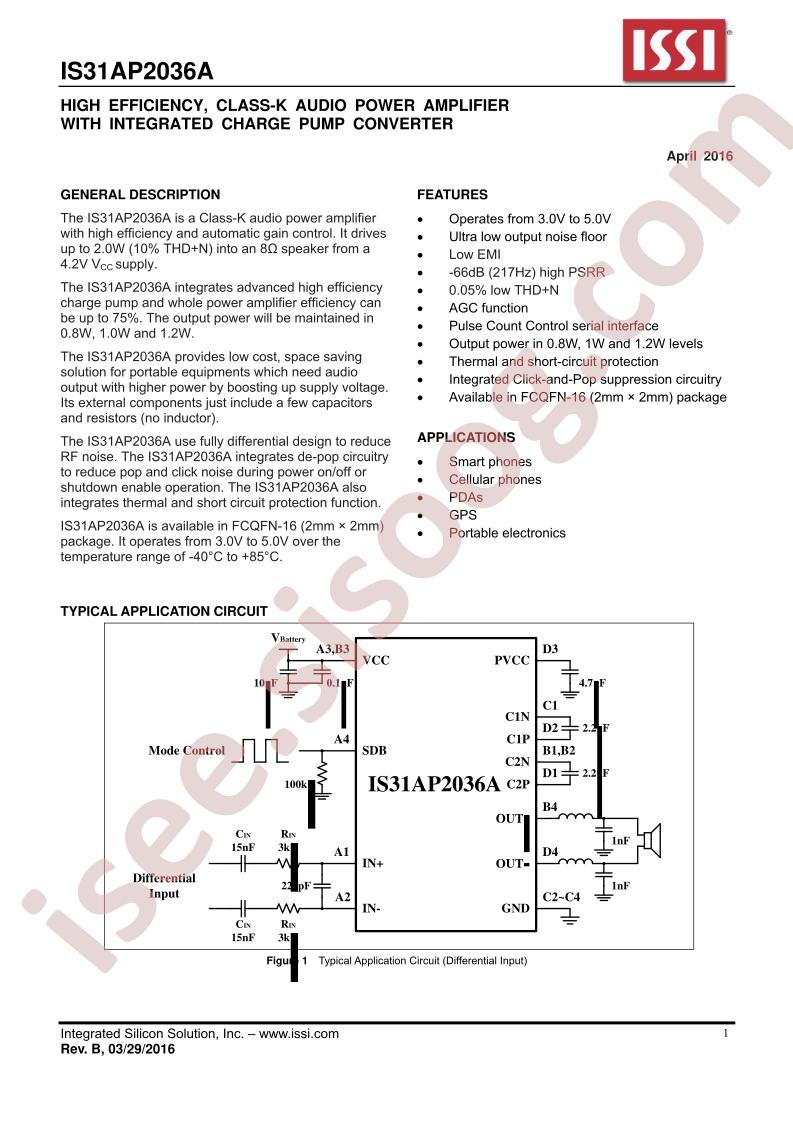 IS31AP2036A Datasheet
