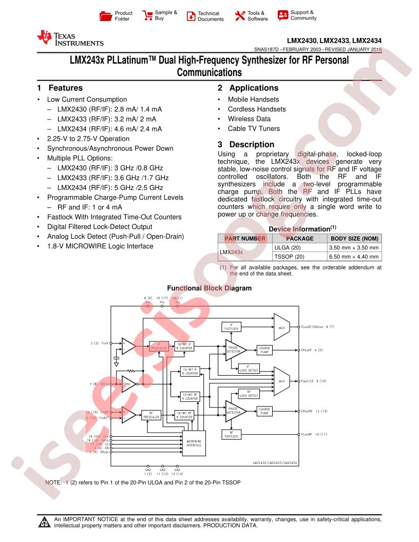LMX2430, LMX2433, LMX2434