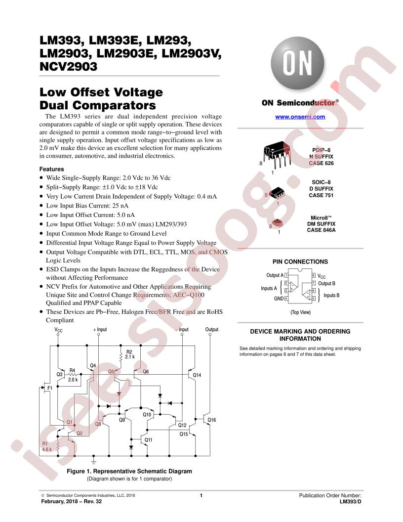 LM293, 393, 2903(V), NCV2903 Datasheet