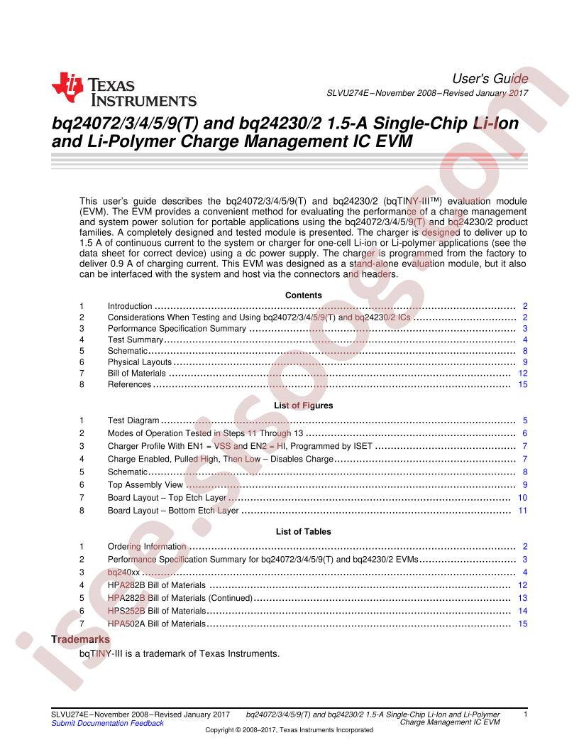 BQ24072-75/9, BQ24230/2 EVM Guide