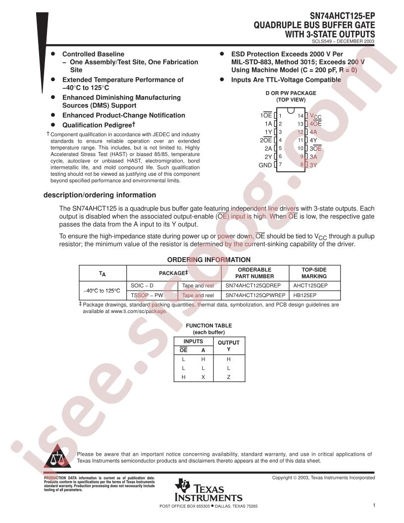 SN74AHCT125-EP