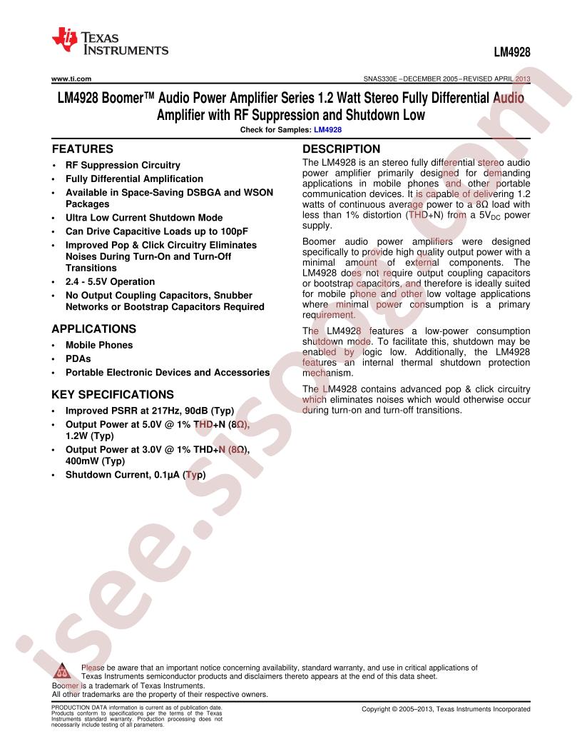 LM4928 Datasheet