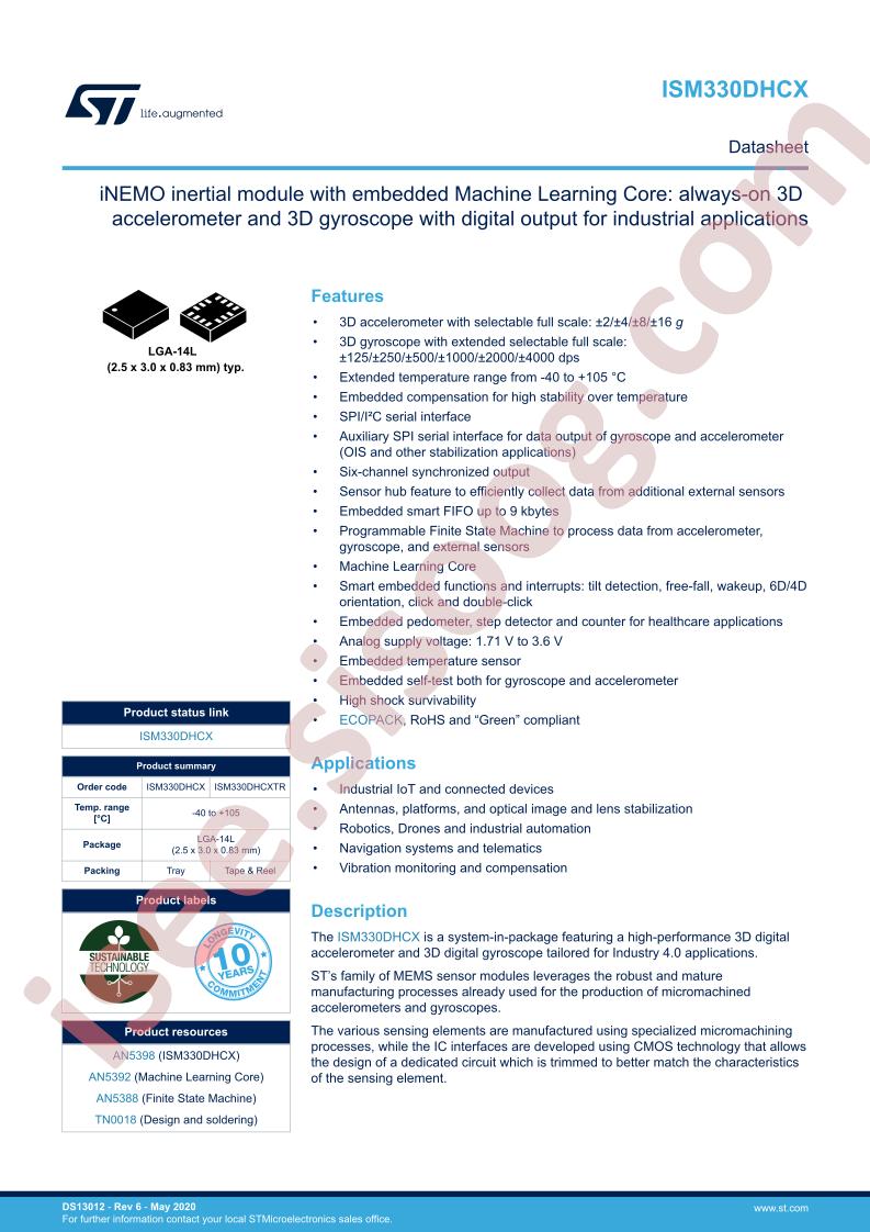 ISM330DHCX Datasheet