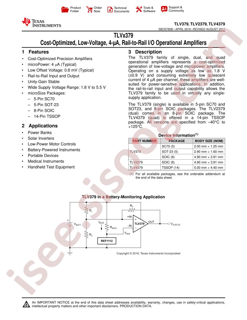 TLV379, 2379, 4379 Datasheet