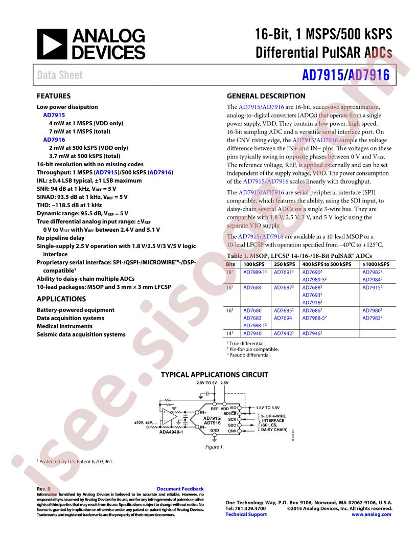 AD7915,16 Series Datasheet