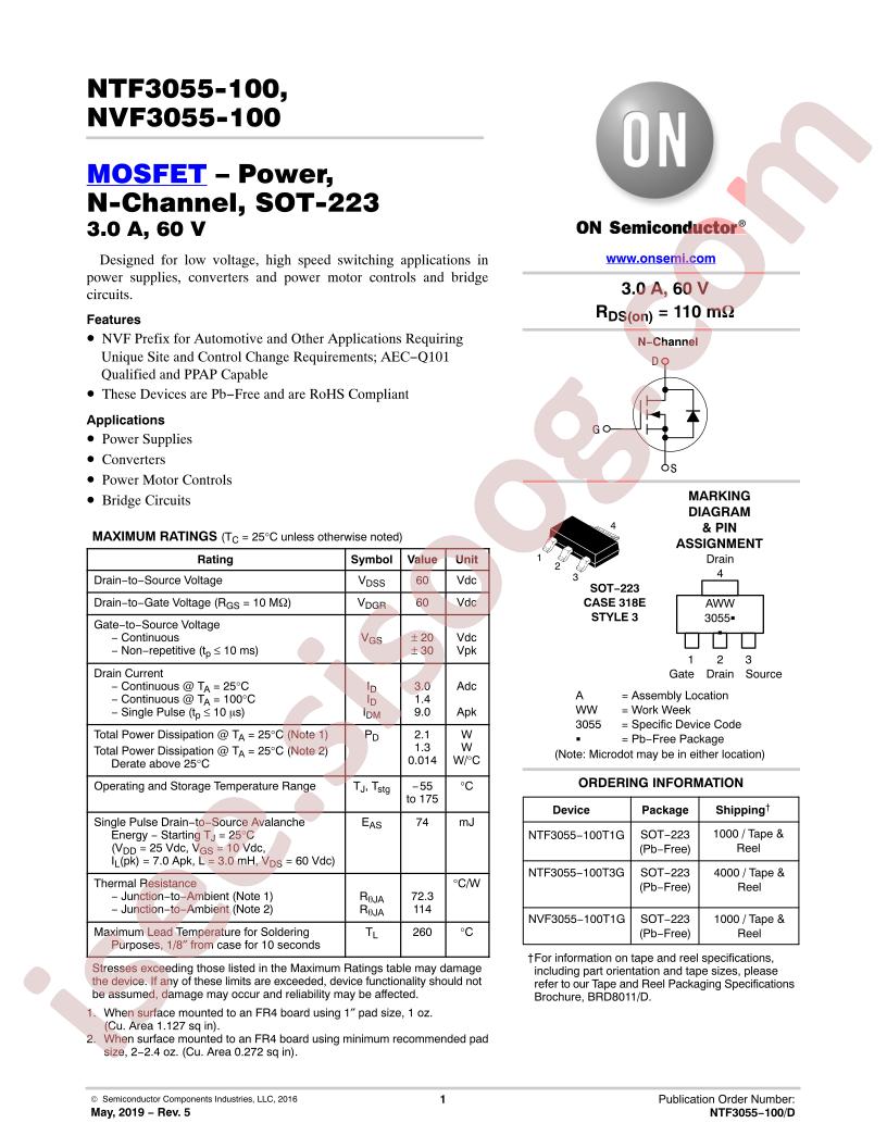 NTF3055−100, NVF3055−100