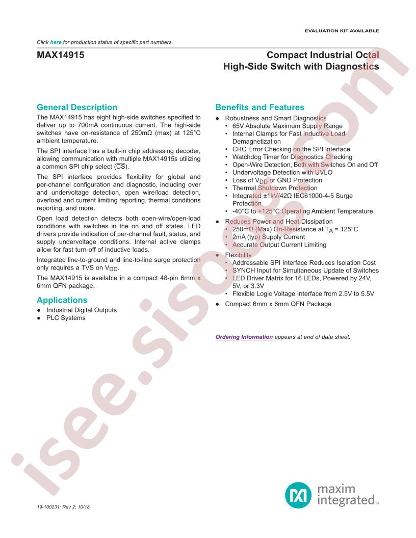 MAX14915 Datasheet