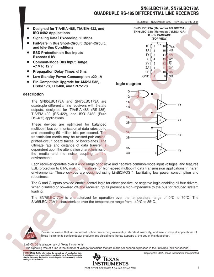 SN65LBC173A, SN75LBC173A